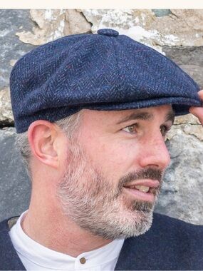 Men's Navy Herringbone Wool Newsboy Cap